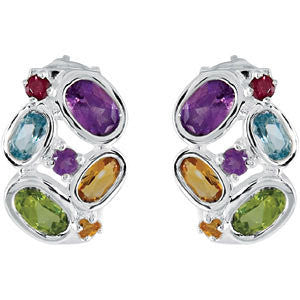 Sterling Silver Amethyst, Citrine, Peridot, Sky Blue Topaz & Brazilian Garnet Earrings