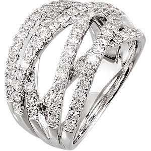 14k White Gold 1 1/2 CTW Diamond Criss-Cross Ring Size 7