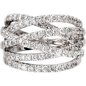 14k White Gold 1 1/2 CTW Diamond Criss-Cross Ring Size 7