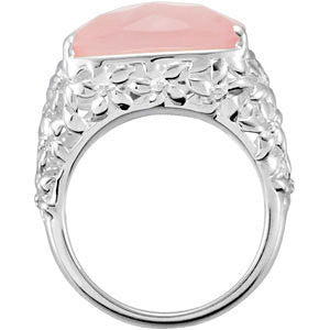 Sterling Silver Rose Quartz Floral-Inspired Ring, Size 7