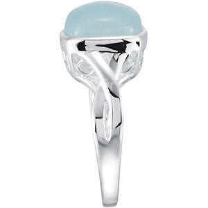 Sterling Silver 12x10mm Genuine Milky Aquamarine Ring, Size 7