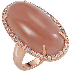 14k Rose Gold Chocolate Chalcedony & White Sapphire Halo Ring, Size 7
