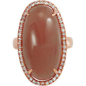 14k Rose Gold Chocolate Chalcedony & White Sapphire Halo Ring, Size 7