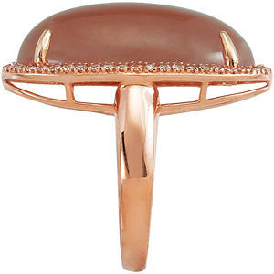 14k Rose Gold Chocolate Chalcedony & White Sapphire Halo Ring, Size 7