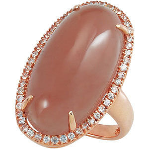 14k Rose Gold Chocolate Chalcedony & White Sapphire Halo Ring, Size 7