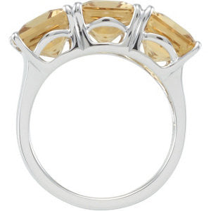 Sterling Silver Honey Quartz 3 Stone Ring, Size 7