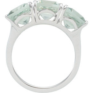 Sterling Silver Green Quartz 3 Stone Ring, Size 7
