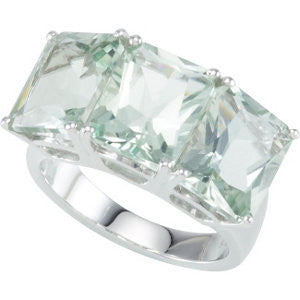 Sterling Silver Green Quartz 3 Stone Ring, Size 7