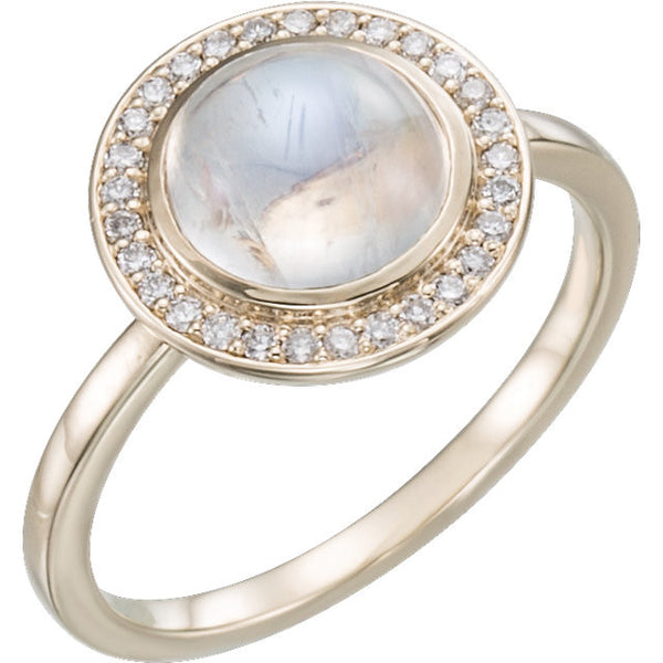 14k Rose Gold Rainbow Moonstone & 1/8 CTW Diamond Ring , Size 7