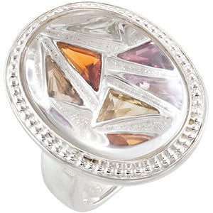 Sterling Silver Multi-Gemstone Granulated Design Ring, Size 7