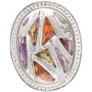 Sterling Silver Multi-Gemstone Granulated Design Ring, Size 7