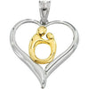22.75x21.25 mm Heart Shaped Mother and Child Pendant in Sterling Silver and 10k Yellow Gold