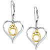 Pair of 16.75x14.70 mm Heart Shaped Mother and Child Earrings in Sterling Silver and 10k Yellow Gold