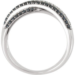 14k White Gold 5/8 CTW Black & White Diamond Criss-Cross Anniversary Band, Size 7