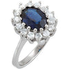 Genuine Sapphire and Diamond Ring in 14k White Gold ( Size 6 )