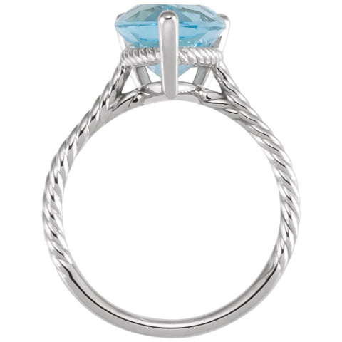 14k White Gold Sky Blue Topaz Rope Ring, Size 7
