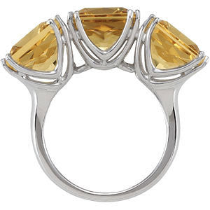 Sterling Silver Yellow Quartz 3-Stone Ring, Size 7