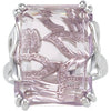 Sterling Silver Rose De France Quartz & Diamond Accented Leaf Design Ring, Size 7