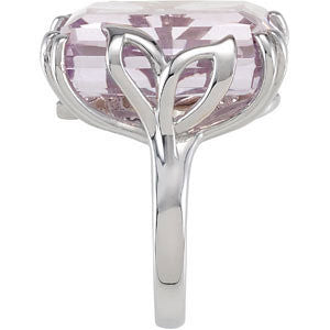 Sterling Silver Rose De France Quartz & Diamond Accented Leaf Design Ring, Size 7