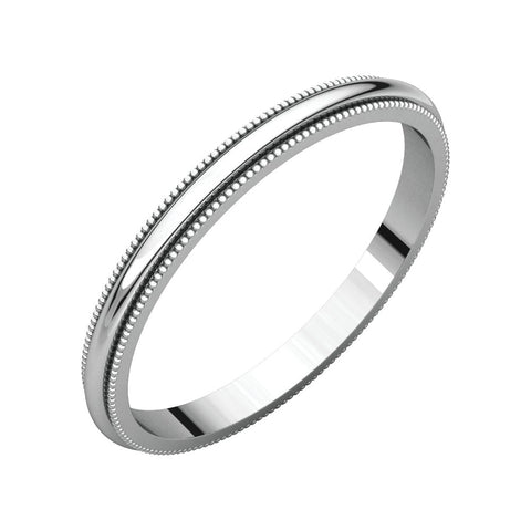 14k White Gold 2mm Milgrain Band, Size 6