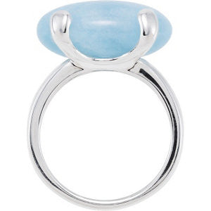Sterling Silver Horizontal Cabochon Milky Aquamarine Ring, Size 6