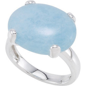 Sterling Silver Horizontal Cabochon Milky Aquamarine Ring, Size 6