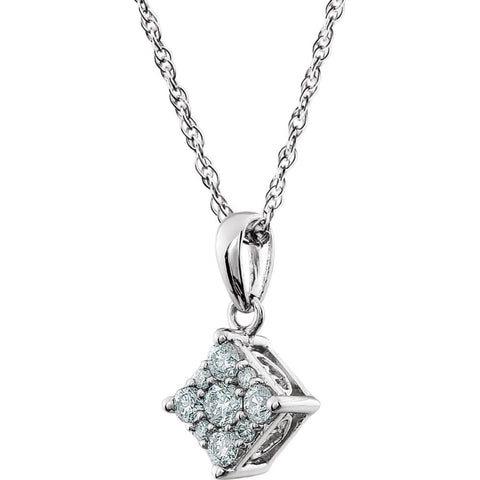 14k White Gold 1/3 CTW Diamond Cluster Necklace