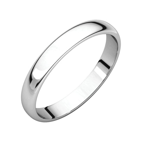 Sterling Silver 3mm Half Round Light Band, Size 7.5