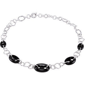 Sterling Silver Genuine Onyx Marine Link Necklace