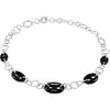 Sterling Silver Genuine Onyx Marine Link Necklace (18-Inch To 20-Inch)