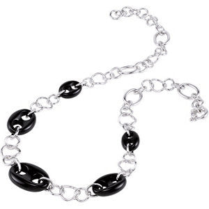 Sterling Silver Genuine Onyx Marine Link Necklace