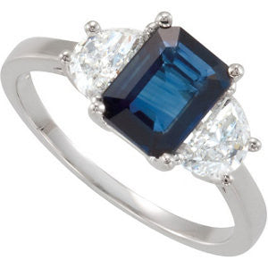 14k White Gold Blue Sapphire & Diamond Accented Ring 		, Size 7