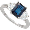 Genuine Blue Sapphire & Half Moon Diamond Ring in 14K White Gold (Size 6)