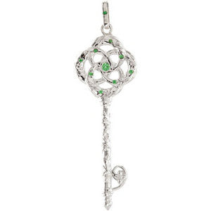 Sterling Silver Tsavorite Garnet Vine Key Pendant or 18" Necklace