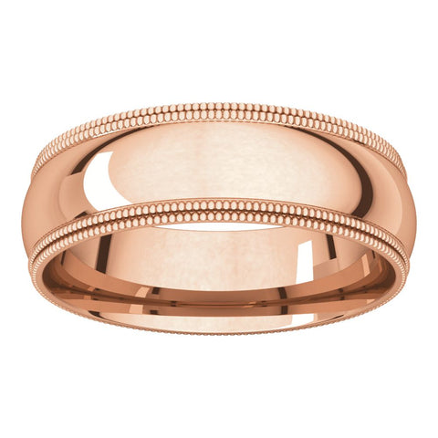 14k Rose Gold 6mm Double Milgrain Comfort Fit Band, Size 8.5