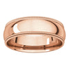 14k Rose Gold 6mm Double Milgrain Comfort Fit Band, Size 7