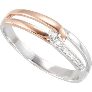 14k White Gold Rose Plated .03 CTW Diamond Ring, Size 7