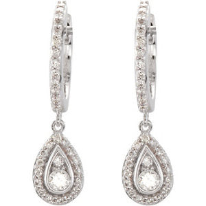 14k White Gold 1/2 CTW Diamond Hoop Earrings
