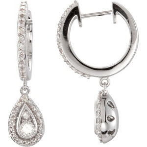 14k White Gold 1/2 CTW Diamond Hoop Earrings