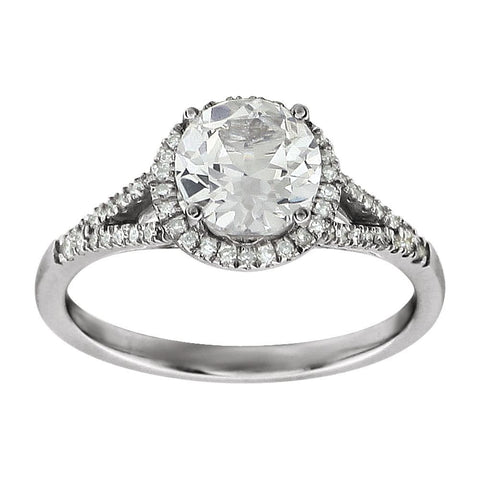 14k White Gold Lab Created White Sapphire & 1/6 CTW Diamond Ring, Size 7