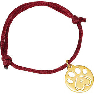 14K White .02 CTW Diamond Dog Paw Red Cord 6.5-8" Bracelet
