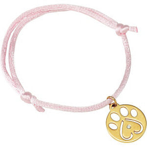 14K White .02 CTW Diamond Dog Paw Pink Cord 6.5-8" Bracelet