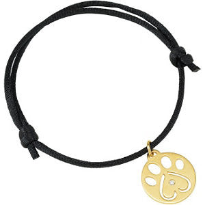 14k Yellow Gold .02 CTW Diamond Dog Paw Black Cord 6.5-8" Bracelet