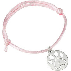 14k White Gold .02 CTW Diamond Dog Paw Pink Cord 6.5-8" Bracelet