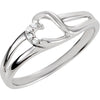 Heart Design Cubic Zirconia with Split Shank Ring in Sterling Silver ( Size 6 )