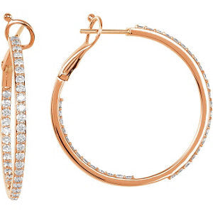 14k Rose Gold 1 1/3 CTW Diamond Inside/Outside Hoops