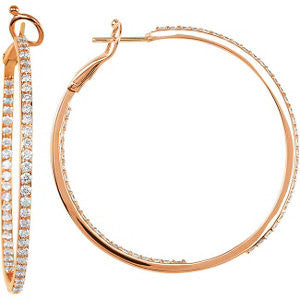 14k Rose Gold 2 CTW Diamond Inside/Outside Hoops