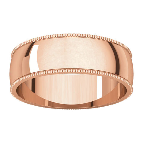 14k Rose Gold 6mm Light Milgrain Band, Size 7