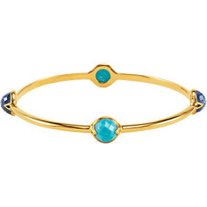 18K Yellow Gold Vermeil Turquoise & Kyanite Bangle 7.5" Bracelet