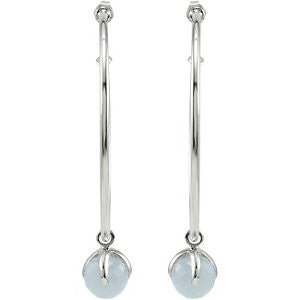 Sterling Silver 50mm Hoop Earrings with 10mm Chalcedony Dangle